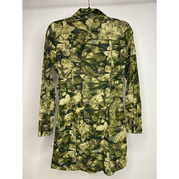 Pilcro Women's 4 Ruched Corduroy Button Down Long Sleeve Mini Shirt Dress Green - Picture 4 of 7